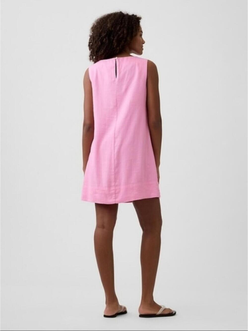 Gap Linen-Blend Apron Mini Dress May Pink NWT SMALL Sleeveless - Picture 2 of 9